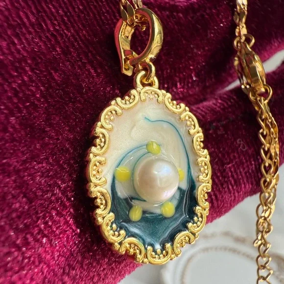 Anthropologie Gold and Blue Cameo Necklace - Picture 4 of 11